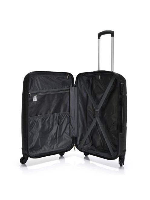 Bontour Horizontal közepes bőrönd fekete 4 kerekű