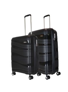   Bontour Flow fekete 4 kerekű közepes bőrönd és nagy bőrönd
