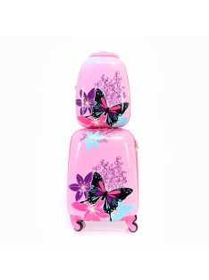 Bontour gurulós gyerek bőrönd szett rózsaszín pillangó 2 részes 