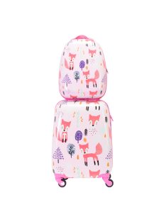   Bontour Kids rózsaszín rókás 4 kerekű gyerek bőrönd + hátizsák