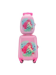   Bontour Kids rózsaszín sellős 4 kerekű gyerek bőrönd + hátizsák