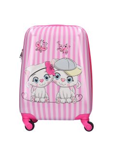   XTD Kids fehér-rózsaszín macskás 4 kerekű gyerek bőrönd