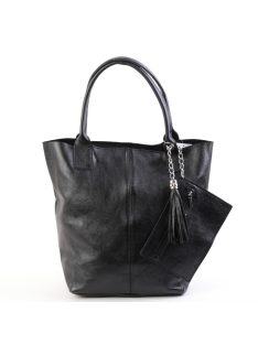 Táska OLASZ BŐR 5230 Fekete fényes női