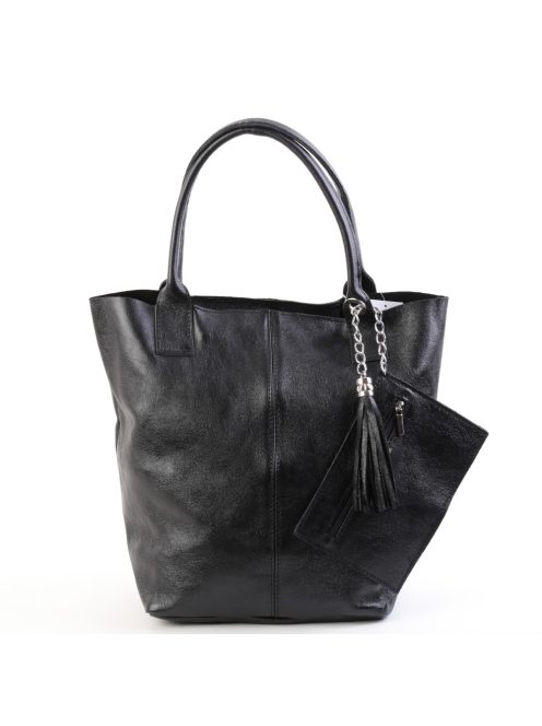 Táska OLASZ BŐR 5230 Fekete fényes női