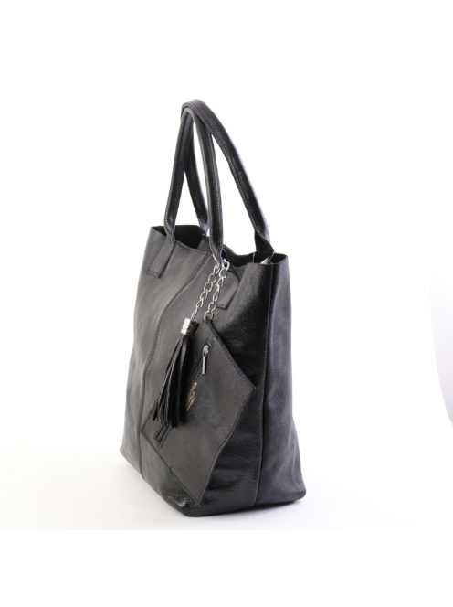 Táska OLASZ BŐR 5230 Fekete fényes női