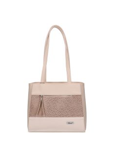 Karen Mirela bézs-drapp virágos rostbőr női válltáska