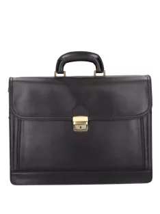 Aktatáska bőr 2 rekeszes fekete lapos zsebes 