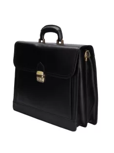 Aktatáska bőr 2 rekeszes fekete lapos zsebes 