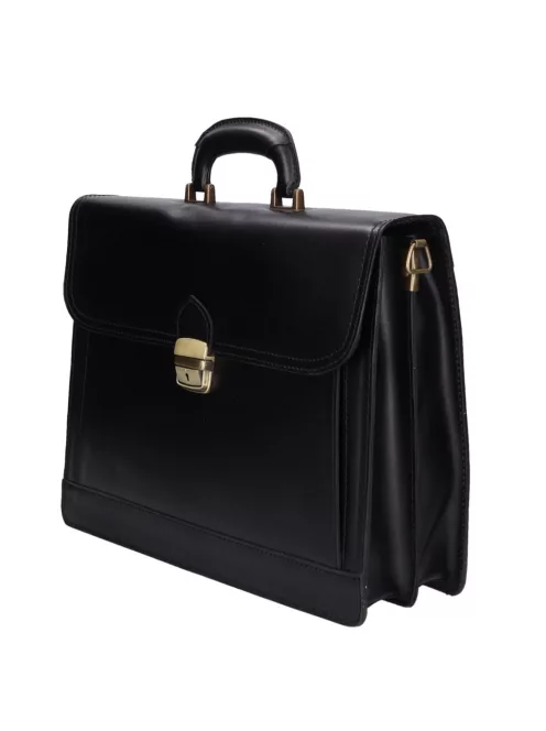 Aktatáska bőr 2 rekeszes fekete lapos zsebes 