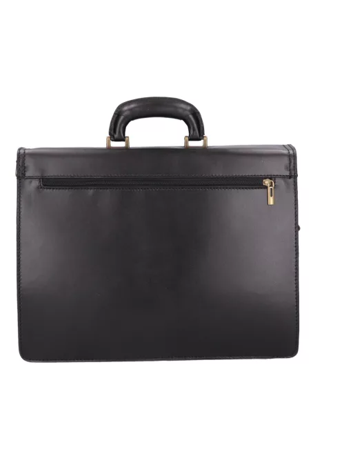 Aktatáska bőr 2 rekeszes fekete lapos zsebes 