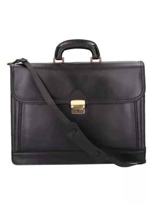 Aktatáska bőr 2 rekeszes fekete lapos zsebes 