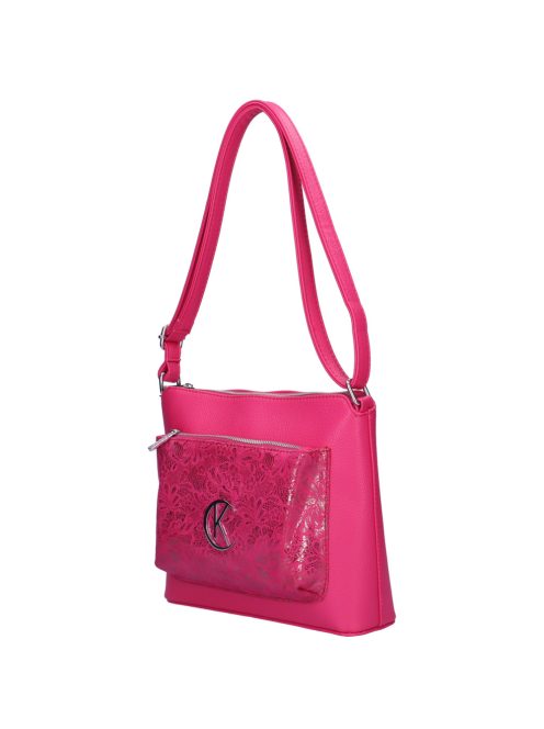 Karen Ola rózsaszín virágos rostbőr női oldaltáska