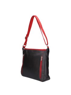   Olasz bőr 5237 fekete piros elöl két cippes női oldaltáska