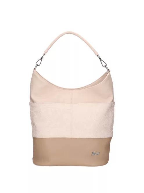 Karen D 207 bézs fehér virág rostbőr táska