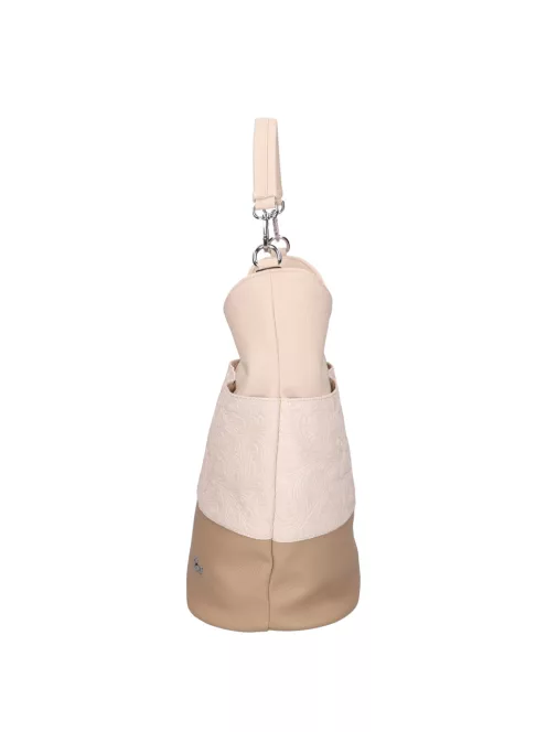 Karen D 207 bézs fehér virág rostbőr táska