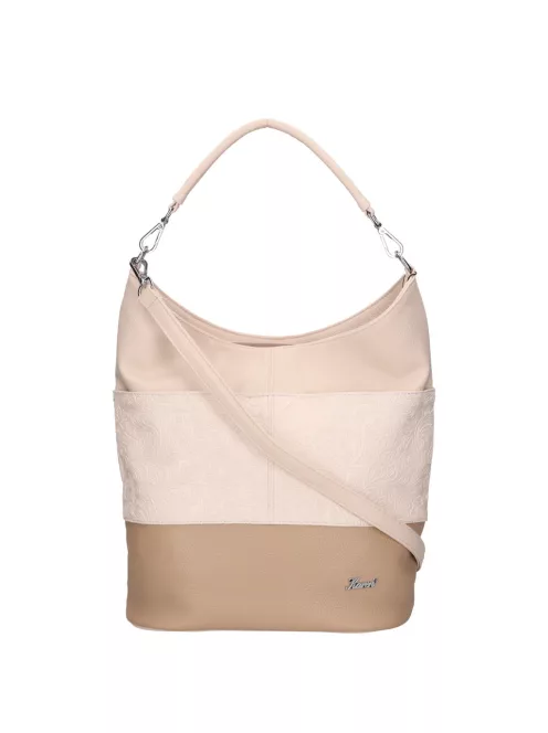 Karen D 207 bézs fehér virág rostbőr táska