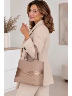   Karen D 565 drapp bronz virág mintás rostbőr női kézitáska