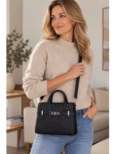   Chiara K 7038 fekete virág mintás rostbőr női kézitáska