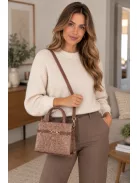 Chiara K 7038 drapp bronz virág mintás rostbőr női kézitáska