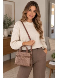   Chiara K 7038 drapp bronz virág mintás rostbőr női kézitáska