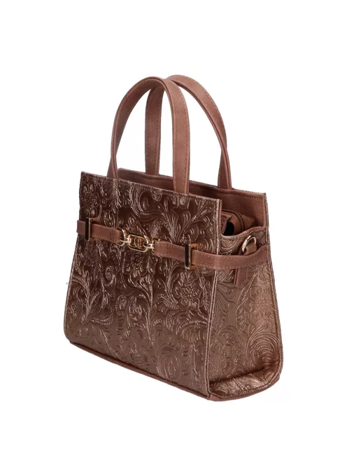 Chiara K 7038 drapp bronz virág mintás rostbőr női kézitáska
