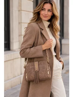 Chiara M 5044 bis bronz virág rostbőr női oldaltáska – elegáns Chiara rostbőr női oldaltáska