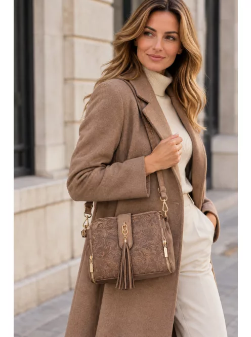 Chiara M 5044 bis bronz virág rostbőr női oldaltáska – elegáns Chiara rostbőr női oldaltáska