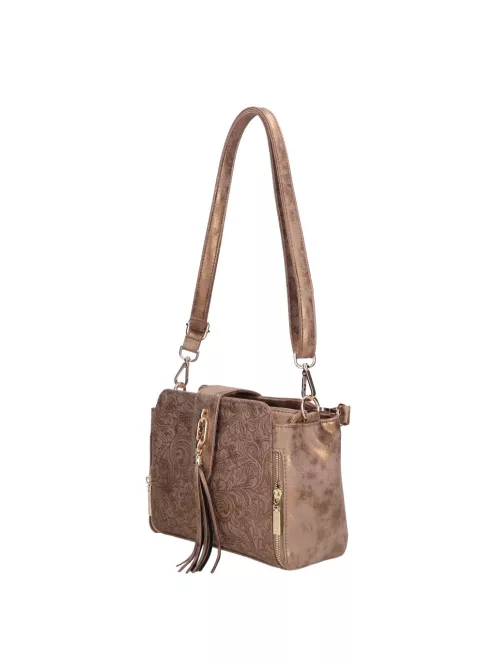 Chiara M 5044 bis bronz virág rostbőr női oldaltáska – elegáns Chiara rostbőr női oldaltáska