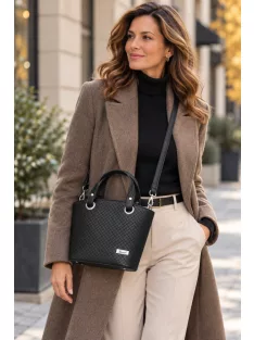 Karen 2390 fekete mintás rostbőr női kézitáska – elegáns Karen rostbőr női kézitáska