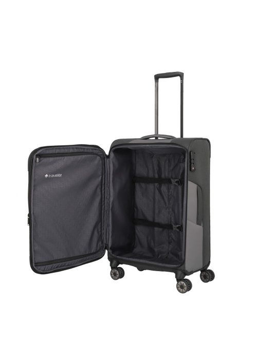 TRAVELITE Viia M antrazit 4 kerekű bővíthető közepes bőrönd 