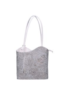 Olasz bőr 238 fehér-ezüst virág női válltáska/hátizsák