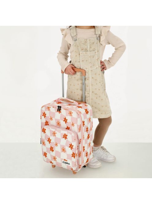 Zebra Trends rózsaszín virágos 2 kerekű gyerek bőrönd