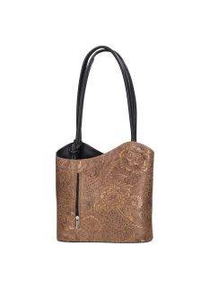 Olasz bőr 238 drapp arany virágos válltáska/hátizsák