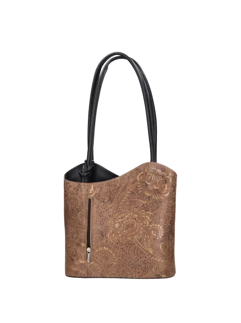 Olasz bőr 238 drapp arany virágos válltáska/hátizsák