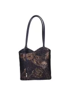 Olasz bőr 238 kék arany virágos válltáska/hátizsák