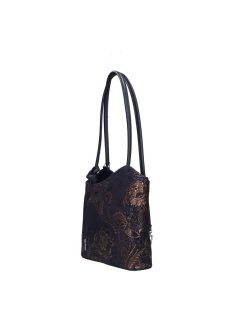 Olasz bőr 238 kék arany virágos válltáska/hátizsák