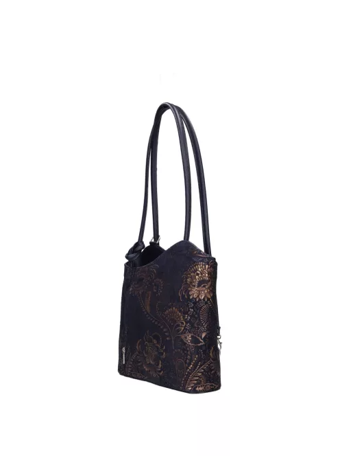 Olasz bőr 238 kék arany virágos válltáska/hátizsák