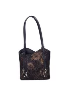 Olasz bőr 238 kék arany virágos válltáska/hátizsák