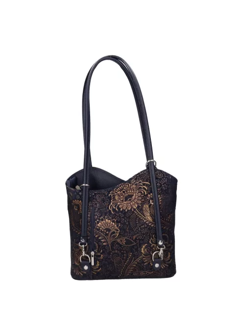 Olasz bőr 238 kék arany virágos válltáska/hátizsák