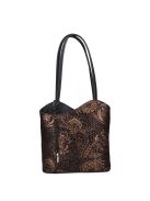 Olasz bőr 238 fekete arany virágos válltáska/hátizsák