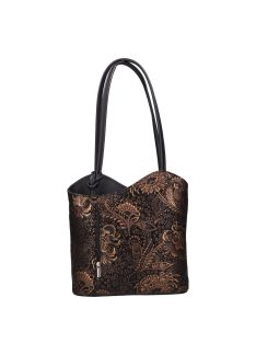 Olasz bőr 238 fekete arany virágos válltáska/hátizsák