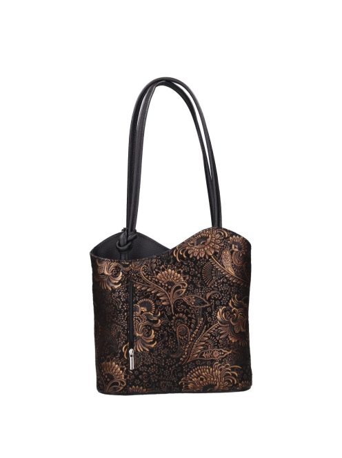 Olasz bőr 238 fekete arany virágos válltáska/hátizsák