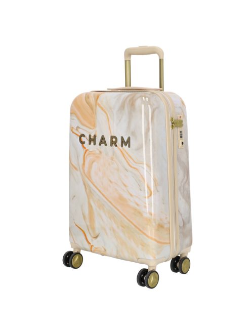 Charm London bézs mintás 4 kerekű kabinbőrönd