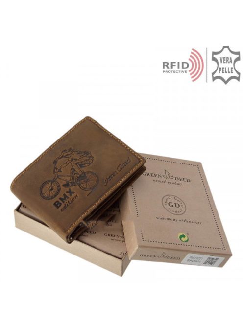 Green Deed BMX1021 barna bőr férfi kerékpáros minta pénztárca  