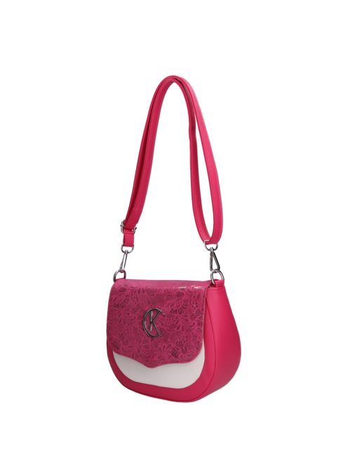 Karen Ren rózsaszín virágos rostbőr női oldaltáska