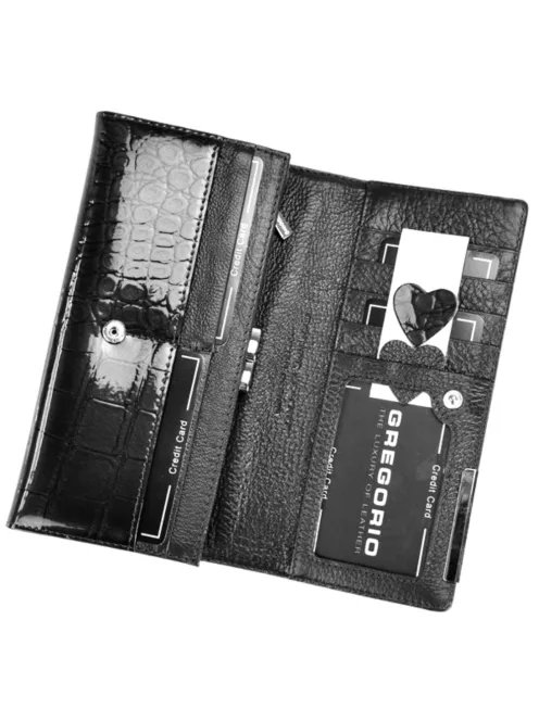 Gregorio BC-100 fekete lakk bőr női pénztárca