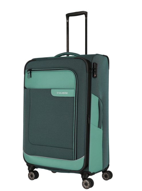 Travelite Viia L zöld 4 kerekű bővíthető nagy méretű bőrönd 