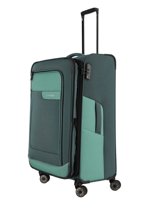 Travelite Viia L zöld 4 kerekű bővíthető nagy méretű bőrönd 