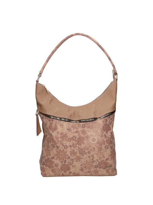 Karen Ce-Ina drapp virágos rostbőr női válltáska