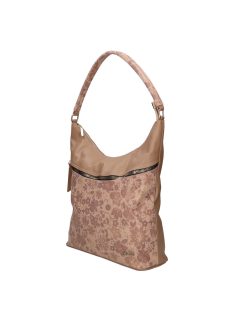 Karen Ce-Ina drapp virágos rostbőr női válltáska